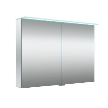 VETRO, veidrodinė spintelė su 2 dvigubo veidrodžio durelėmis su šviečiančiu LED stogeliu ir dugno apšvietimu, 100cm