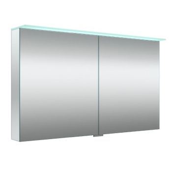 VETRO, veidrodinė spintelė su 2 dvigubo veidrodžio durelėmis su šviečiančiu LED stogeliu ir dugno apšvietimu, 120cm