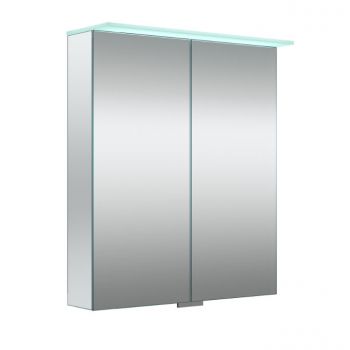 VETRO, veidrodinė spintelė su 2 dvigubo veidrodžio durelėmis su šviečiančiu LED stogeliu ir dugno apšvietimu, 60cm