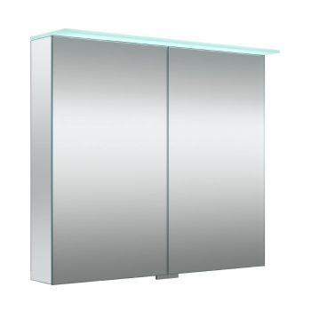 VETRO, veidrodinė spintelė su 2 dvigubo veidrodžio durelėmis su šviečiančiu LED stogeliu ir dugno apšvietimu, 80cm