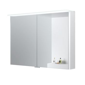 SOFT, veidrodinė spintelė su 2 dvigubo veidrodžio durelėmis su LED šviestuvu, dugno apšvietimu, 100cm, balta blizgi