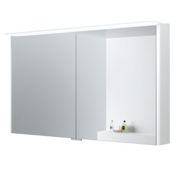 SOFT, veidrodinė spintelė su 2 dvigubo veidrodžio durelėmis su LED šviestuvu, dugno apšvietimu, 120cm, balta blizgi