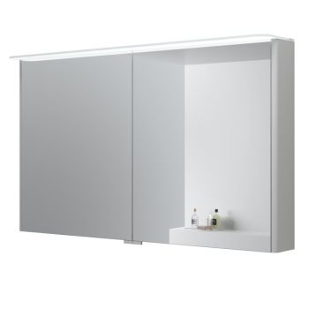 SOFT, veidrodinė spintelė su 2 dvigubo veidrodžio durelėmis su LED šviestuvu, dugno apšvietimu, 120cm, pilka blizgi