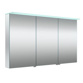 VETRO, veidrodinė spintelė su 3 dvigubo veidrodžio durelėmis su šviečiančiu LED stogeliu ir dugno apšvietimu, 120cm